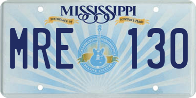 MS license plate MRE130