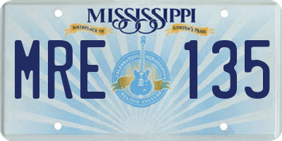 MS license plate MRE135