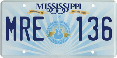 MS license plate MRE136
