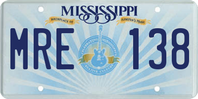 MS license plate MRE138