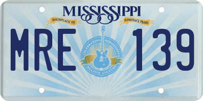 MS license plate MRE139