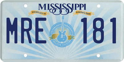 MS license plate MRE181