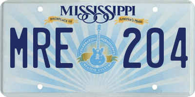 MS license plate MRE204