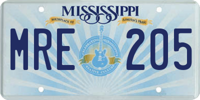 MS license plate MRE205