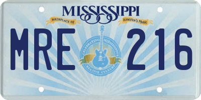 MS license plate MRE216
