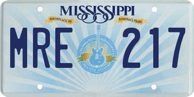 MS license plate MRE217
