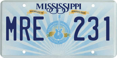 MS license plate MRE231