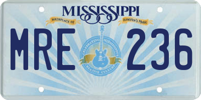 MS license plate MRE236