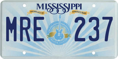 MS license plate MRE237