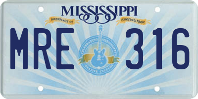 MS license plate MRE316