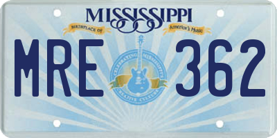 MS license plate MRE362