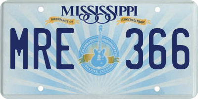 MS license plate MRE366