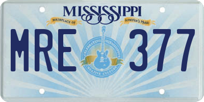 MS license plate MRE377