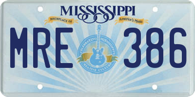 MS license plate MRE386