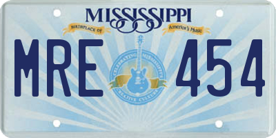 MS license plate MRE454