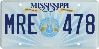 MS license plate MRE478