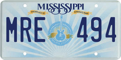 MS license plate MRE494