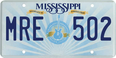 MS license plate MRE502
