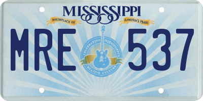 MS license plate MRE537