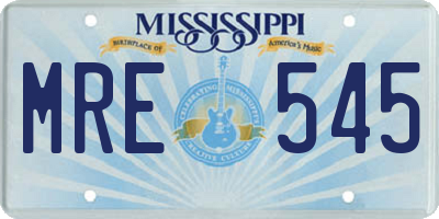 MS license plate MRE545