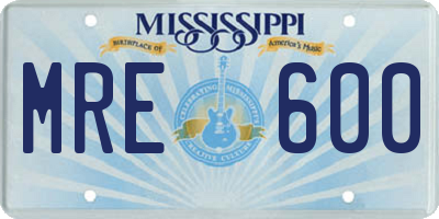 MS license plate MRE600