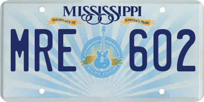 MS license plate MRE602
