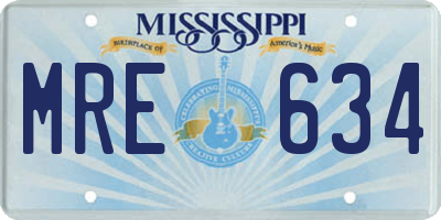 MS license plate MRE634