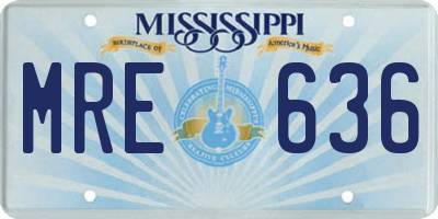 MS license plate MRE636