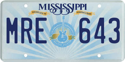 MS license plate MRE643
