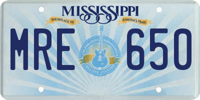 MS license plate MRE650