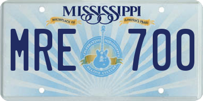 MS license plate MRE700