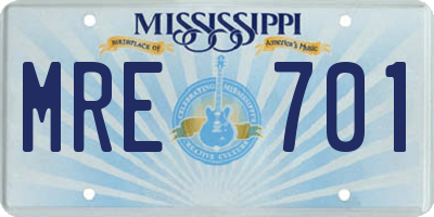 MS license plate MRE701
