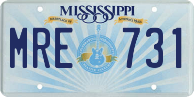 MS license plate MRE731