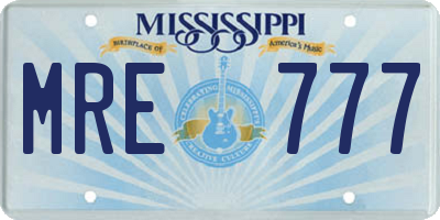 MS license plate MRE777