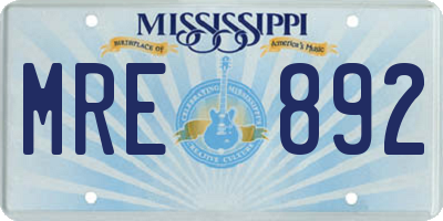 MS license plate MRE892