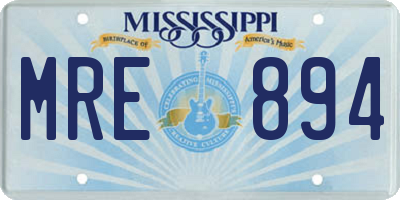 MS license plate MRE894