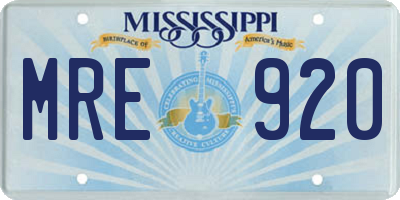 MS license plate MRE920