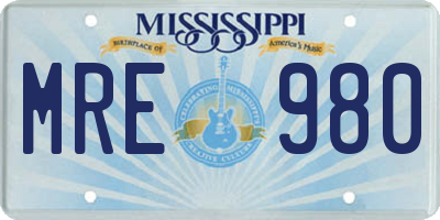 MS license plate MRE980