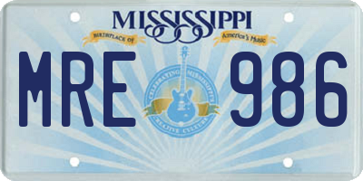 MS license plate MRE986
