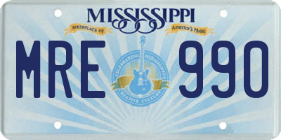 MS license plate MRE990