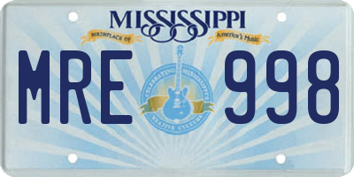MS license plate MRE998