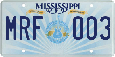 MS license plate MRF003