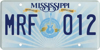MS license plate MRF012