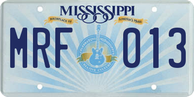 MS license plate MRF013