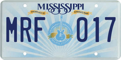 MS license plate MRF017