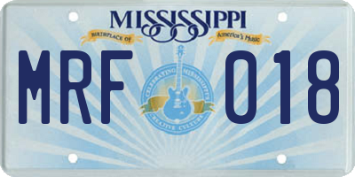 MS license plate MRF018