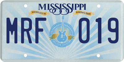 MS license plate MRF019