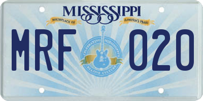 MS license plate MRF020