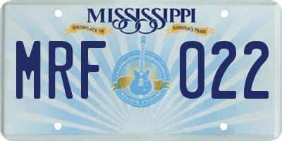MS license plate MRF022