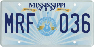 MS license plate MRF036